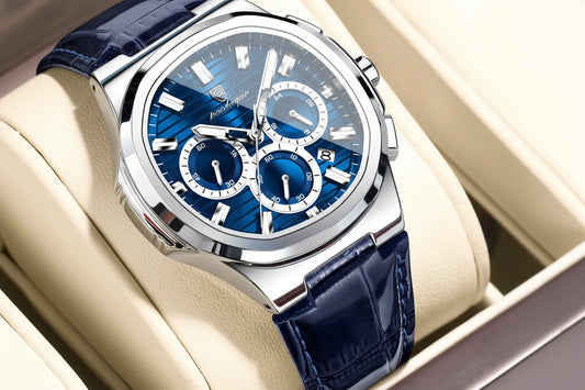Square Chronograph Watch – Luxe Leather Strap with Luminous Dial & Date