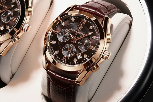 Roman Numeral Leather Watch – Luminous Dial with Full Calendar