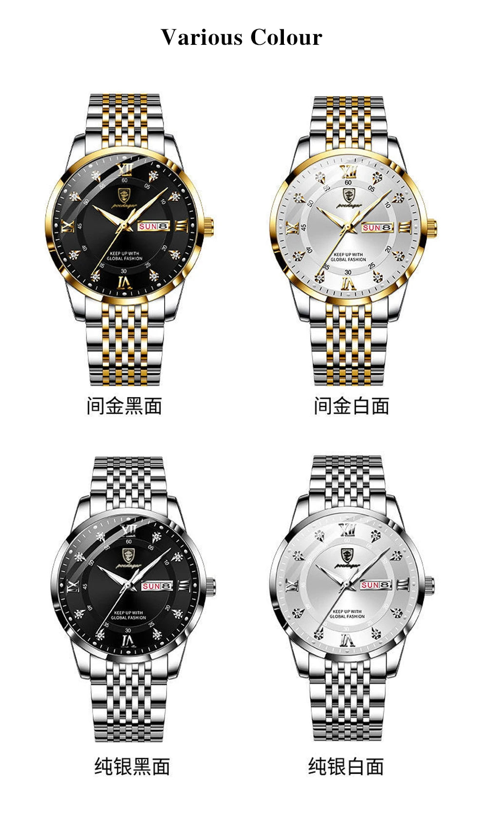 Full Calendar Chronograph Watch – Roman Numeral Dial with Hidden Clasp Bracelet