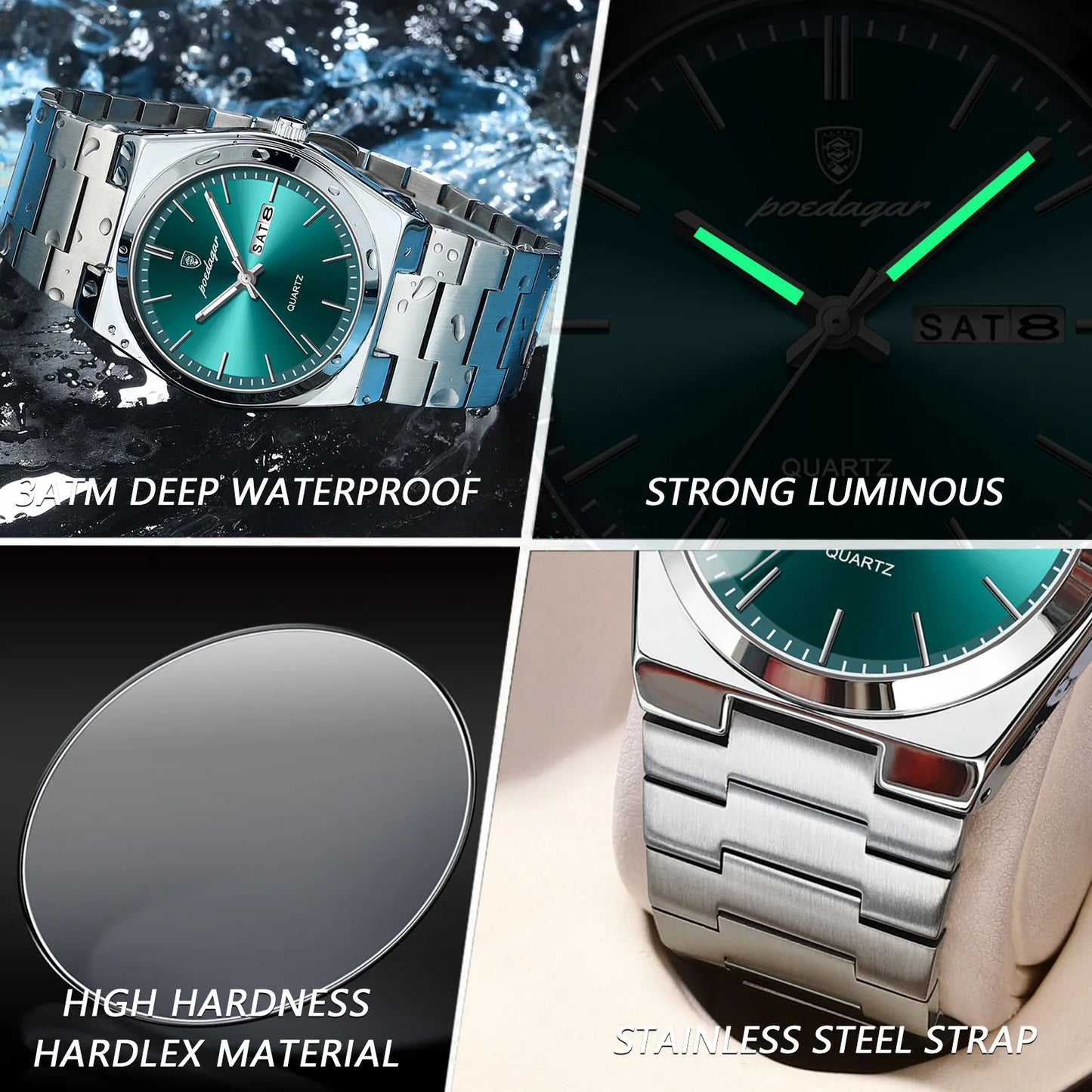 Full Calendar Sport Watch – Luminous Dial with Hidden Clasp Bracelet