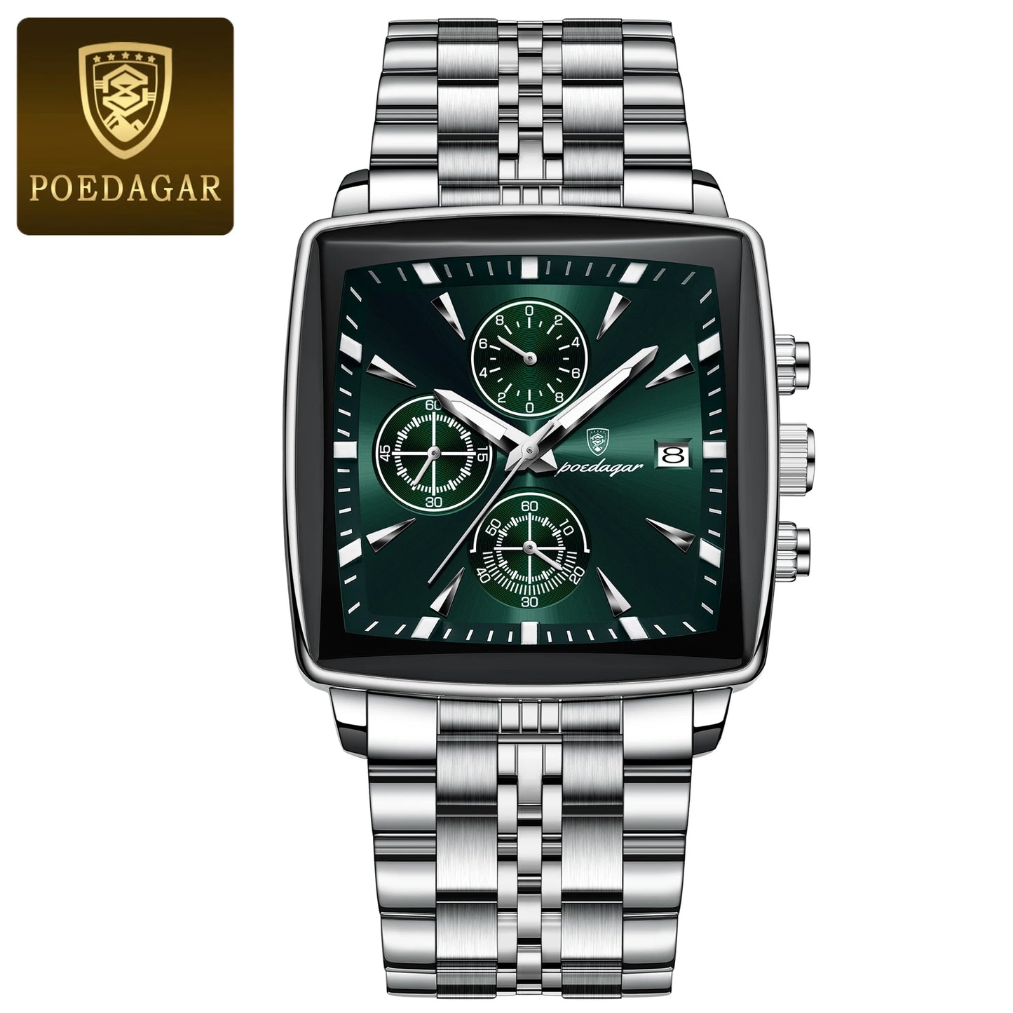 Square Chronograph Watch – Bold Numberless Dial with Hidden Clasp Bracelet