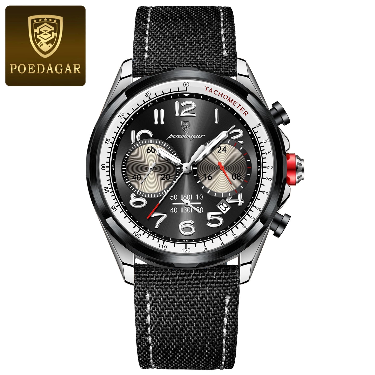 Chronograph Watch with Nylon Strap – Complete Calendar & Luminous Arabic Dial