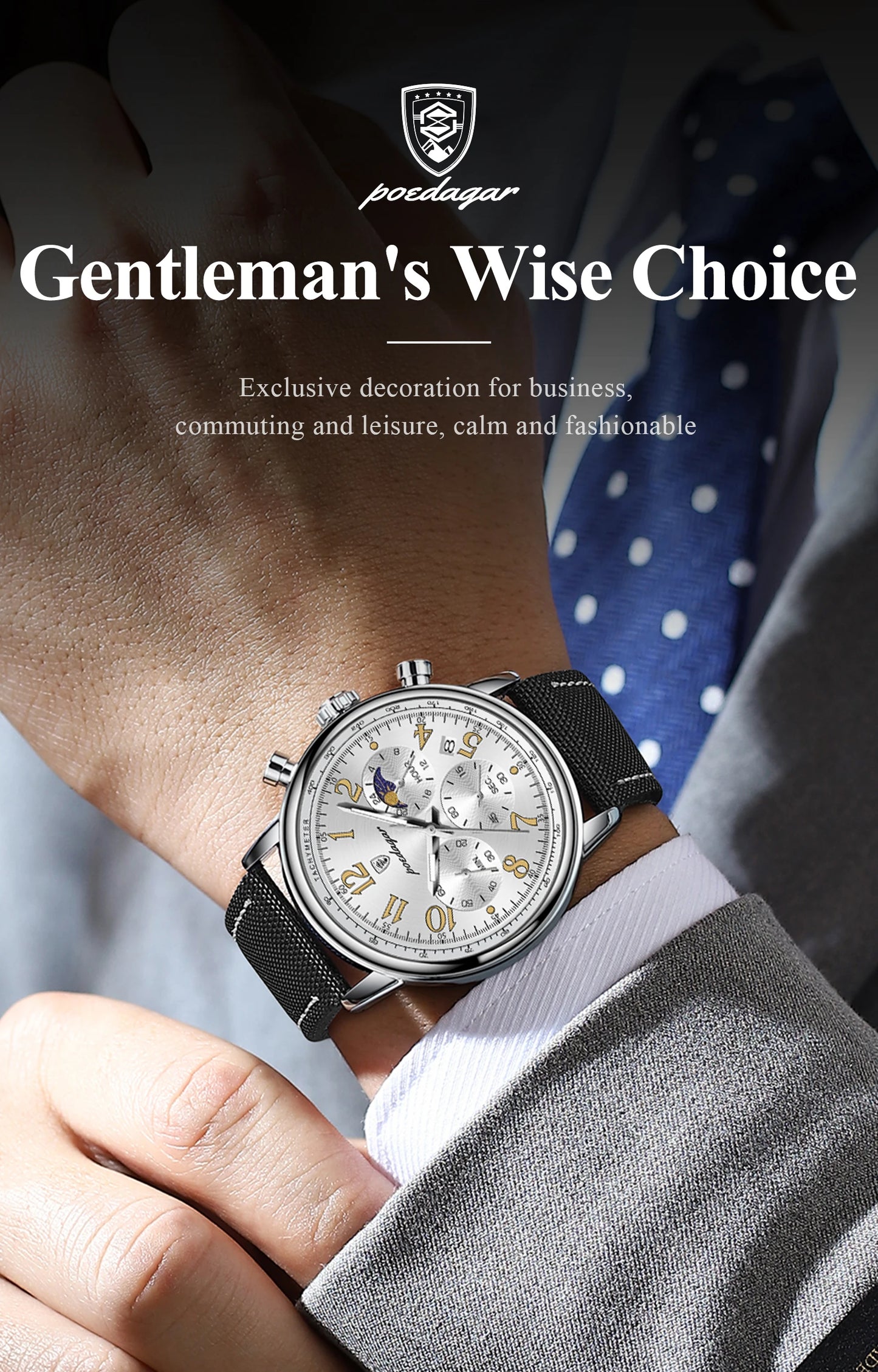 Classic Chronograph Watch – Luminous Arabic Dial with Nylon Strap