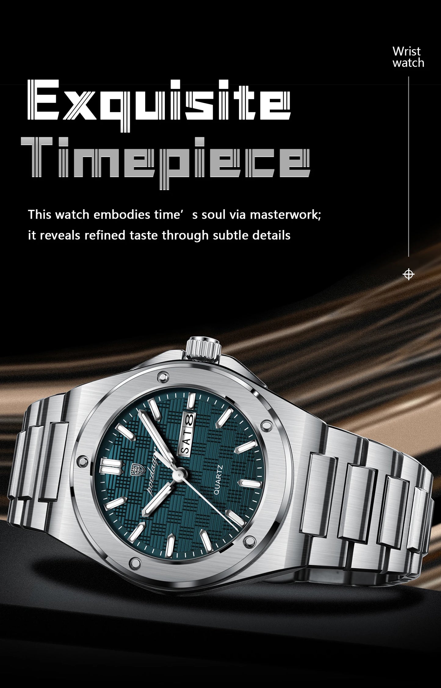Full Calendar Business Watch – Luminous Stainless Steel with Hidden Clasp Bracelet