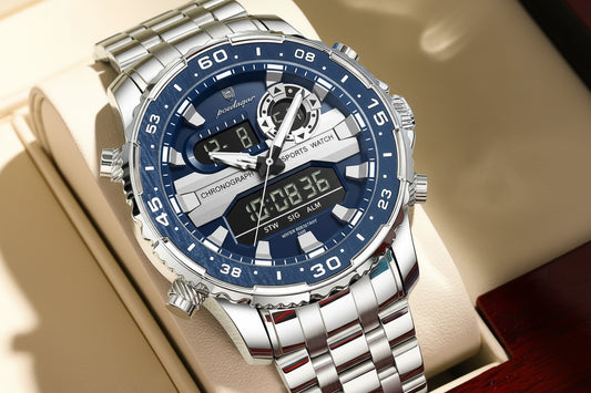 Square Chronograph Watch – Large Numberless Dial with Hidden Clasp Bracelet