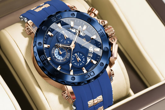 Large Chronograph Sport Watch – Full Calendar with Silicone Strap & Luminous Dial