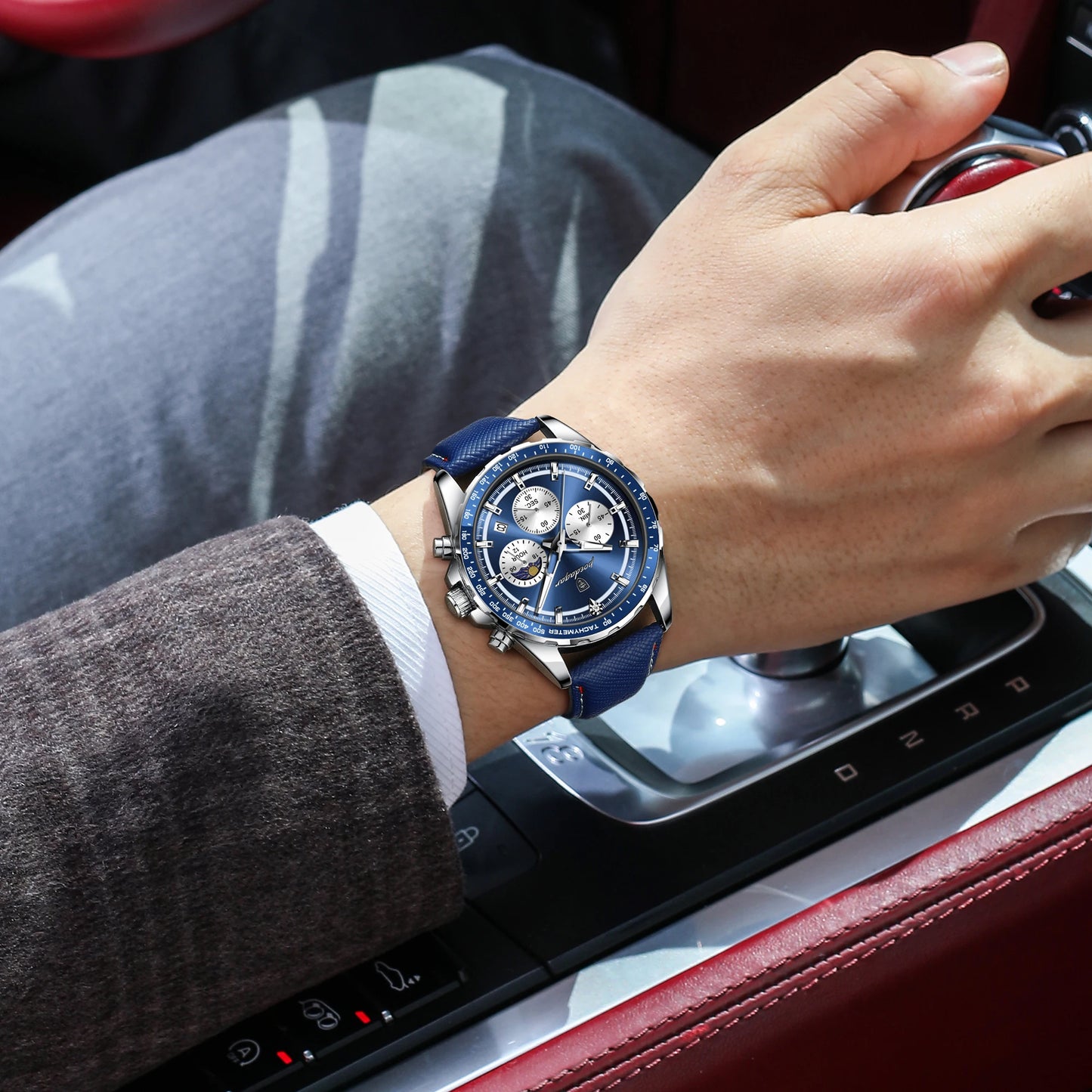 Leather Chronograph Watch – Luminous Dial with Date