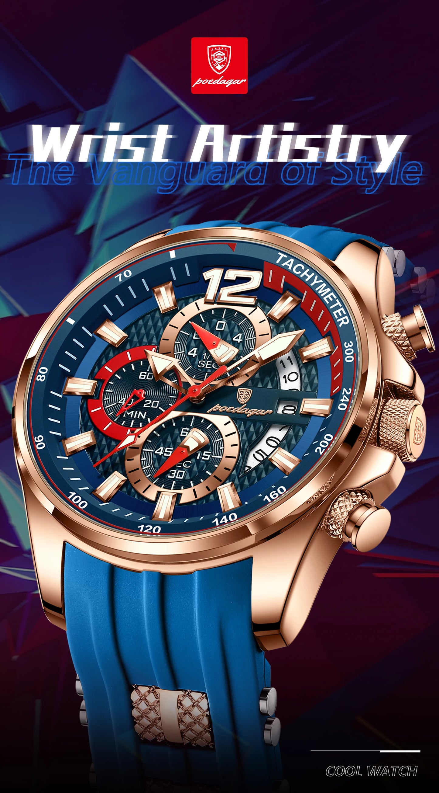 Chronograph Sport Watch – Large Arabic Dial with Silicone Strap & Full Calendar