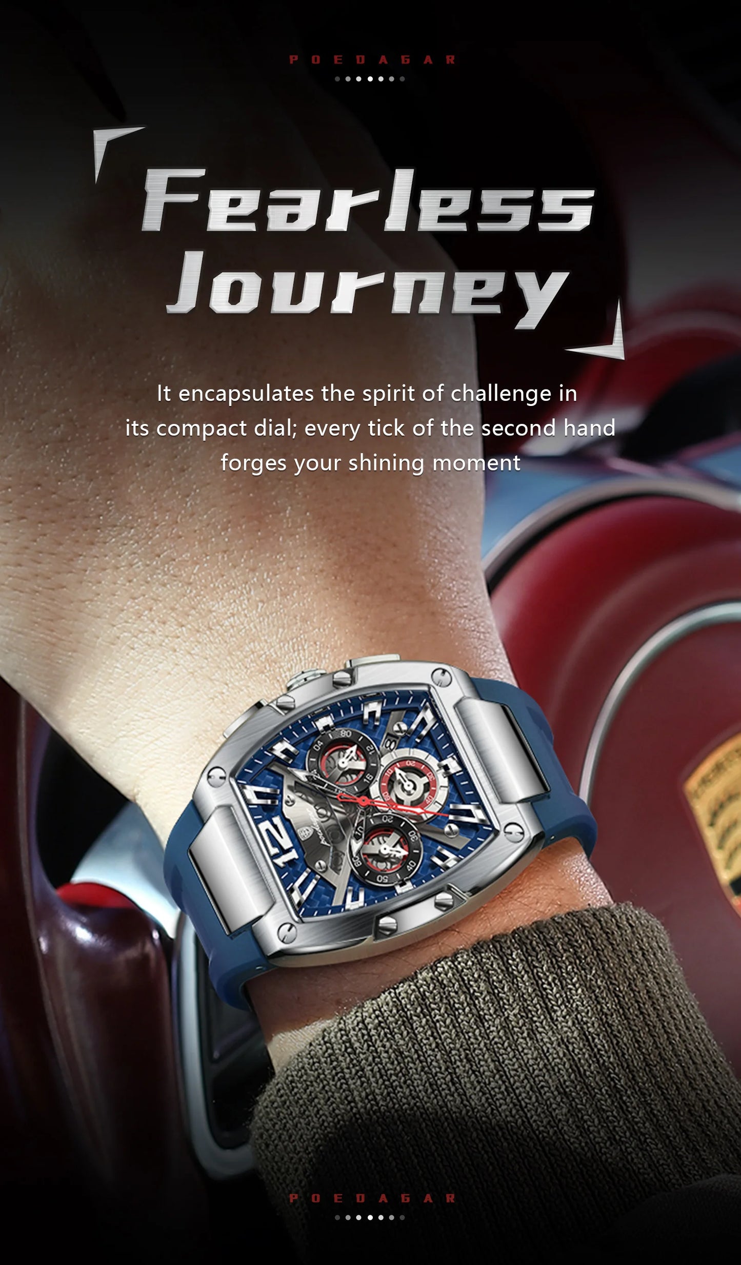 Bold Tonneau Timepiece – Luminous Chronograph with Premium Silicone Strap
