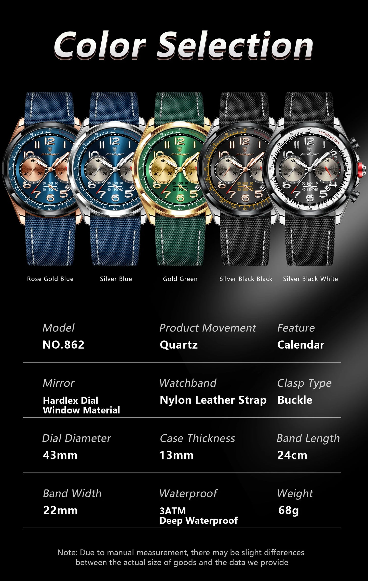 Chronograph Watch with Nylon Strap – Complete Calendar & Luminous Arabic Dial