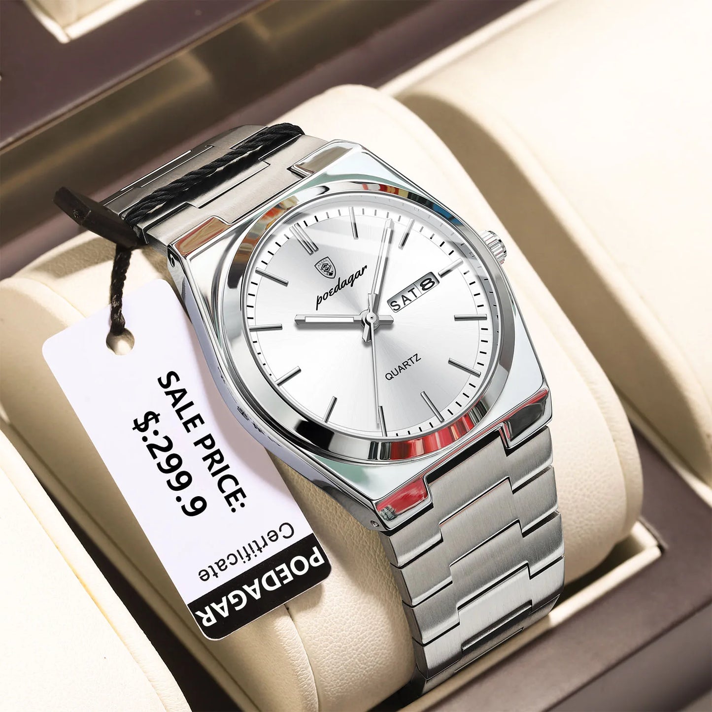 Full Calendar Sport Watch – Luminous Dial with Hidden Clasp Bracelet