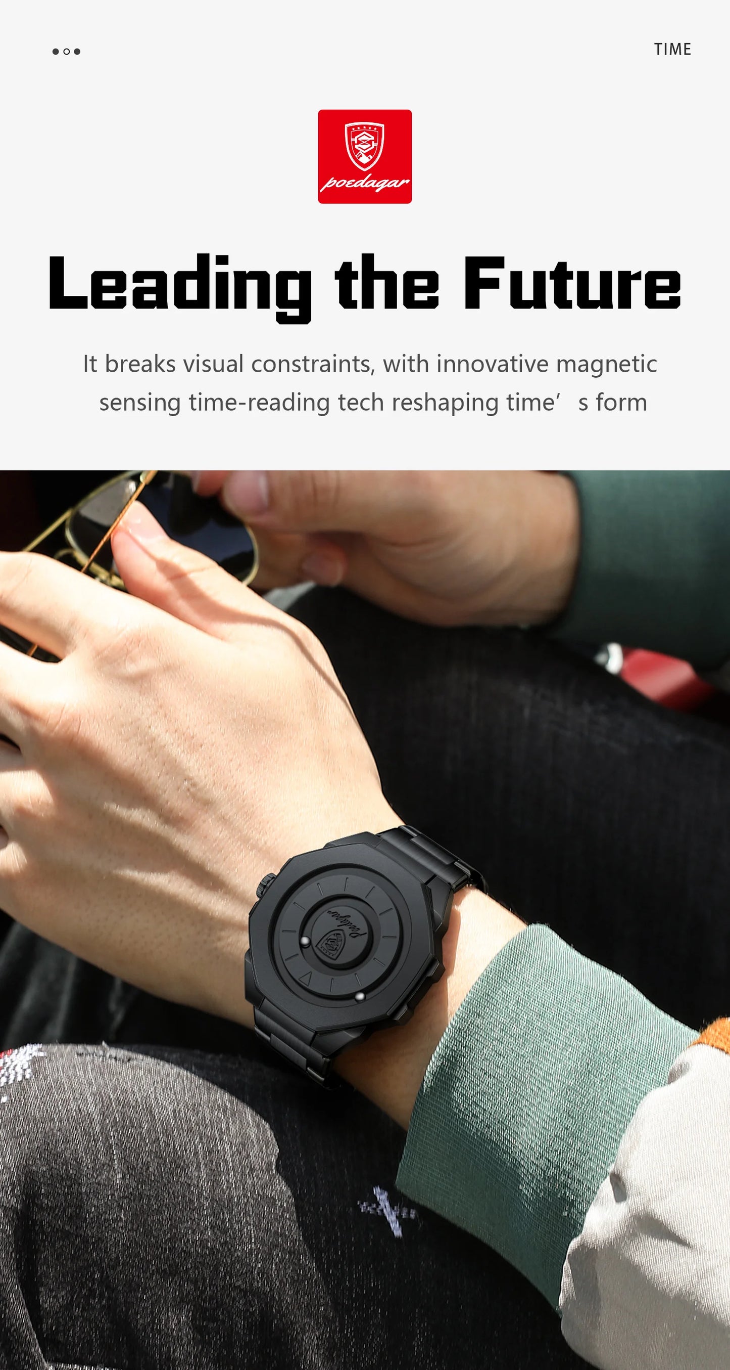 Sculpted Irregular Sport Watch – Large Numberless Dial with Hidden Clasp Bracelet
