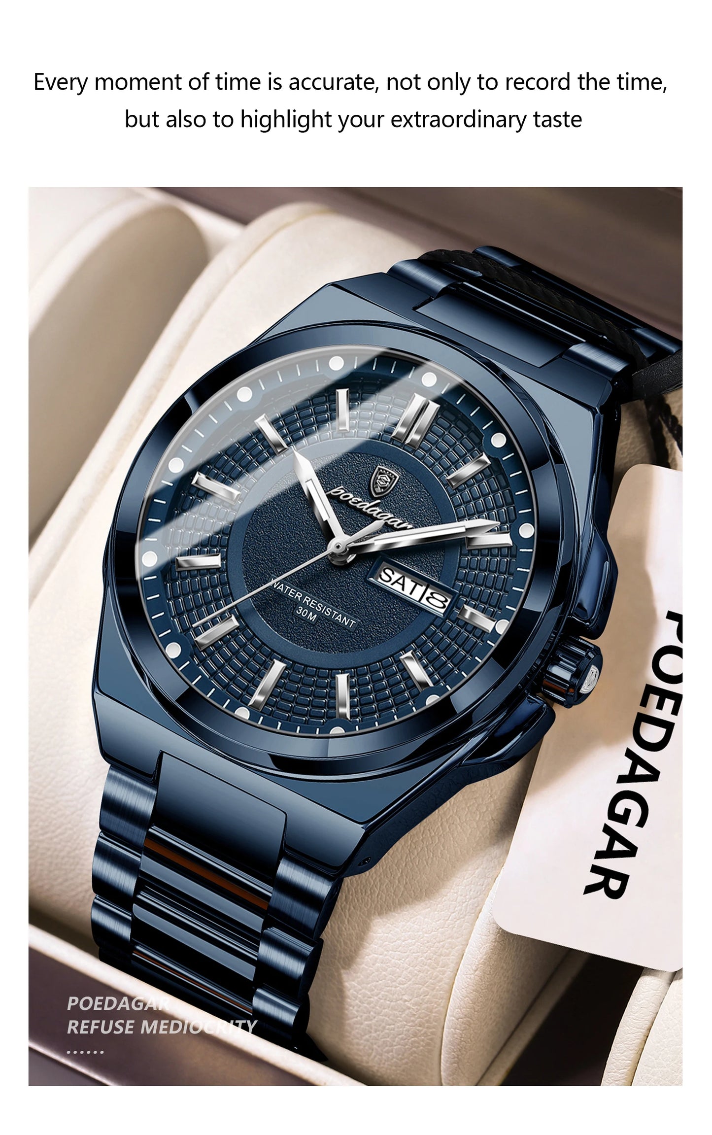 Full Calendar Sport Watch – Luminous Dial with Hidden Clasp Bracelet