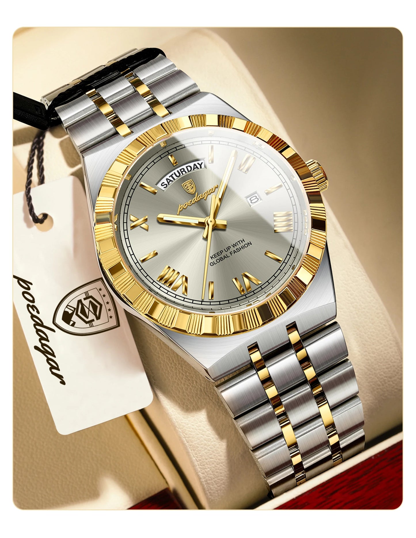 Full Calendar Business Watch – Roman Numeral Dial with Hidden Clasp