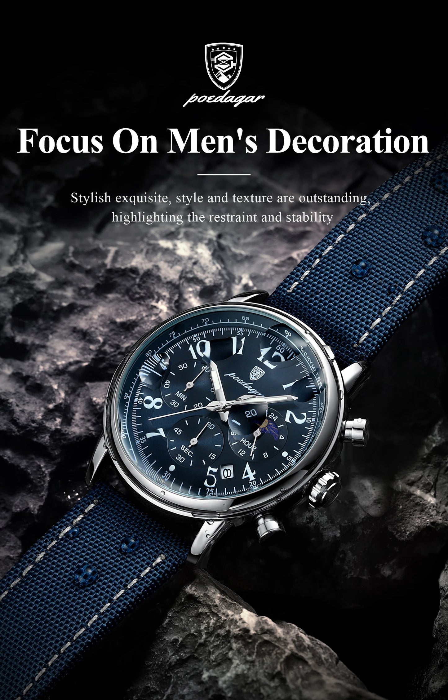 Classic Chronograph Watch – Luminous Arabic Dial with Nylon Strap
