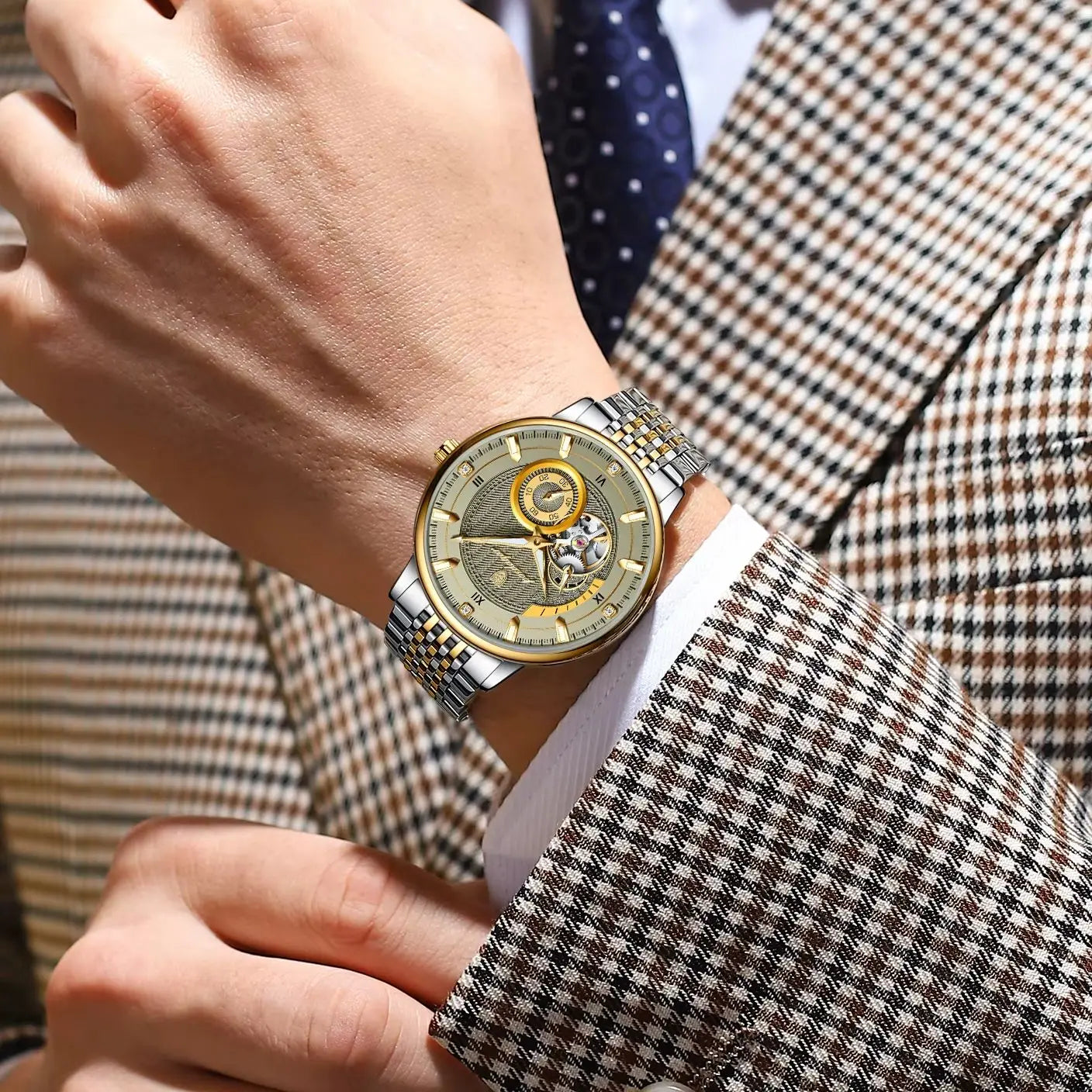 Automatic Skeleton Watch – Luminous Tourbillon Style with Sapphire Crystal