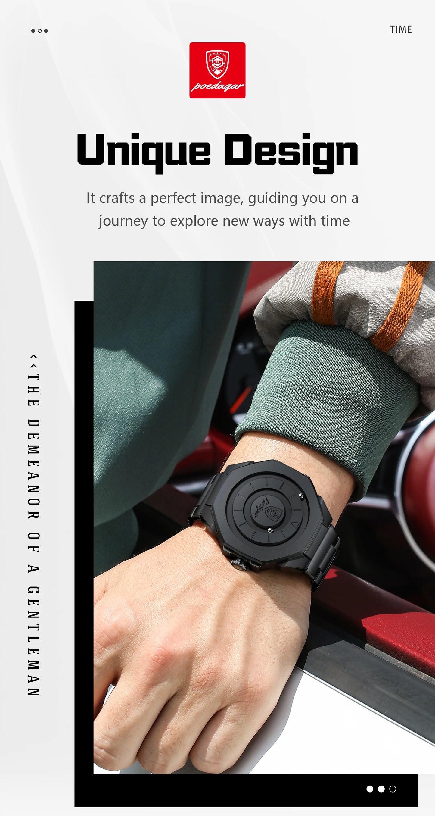 Sculpted Irregular Sport Watch – Large Numberless Dial with Hidden Clasp Bracelet
