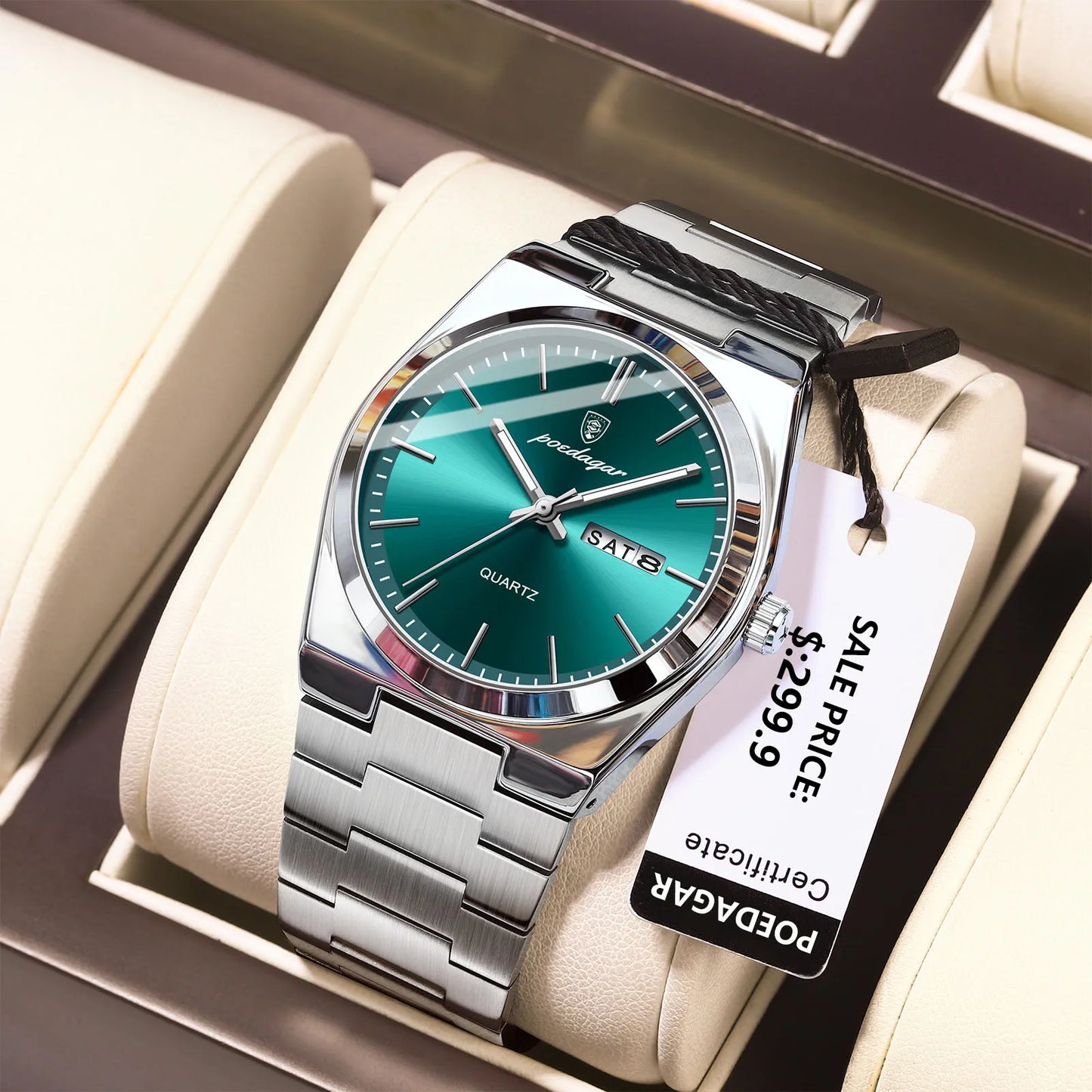 Full Calendar Sport Watch – Luminous Dial with Hidden Clasp Bracelet