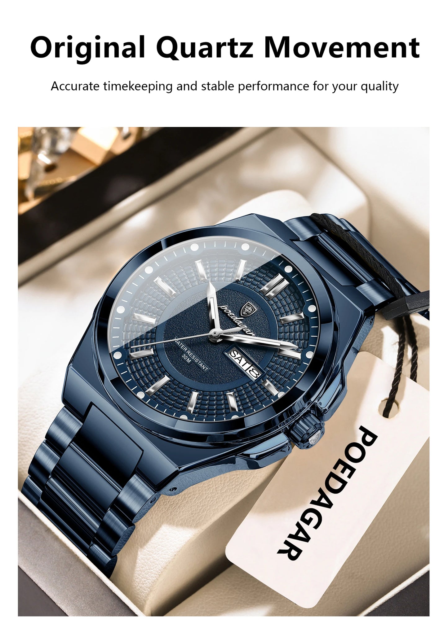 Full Calendar Sport Watch – Luminous Dial with Hidden Clasp Bracelet
