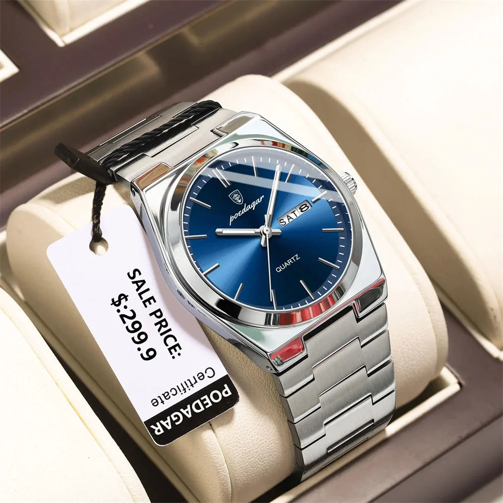 Minimalist Sport Watch – Full Calendar, Luminous Markers & Metal Strap