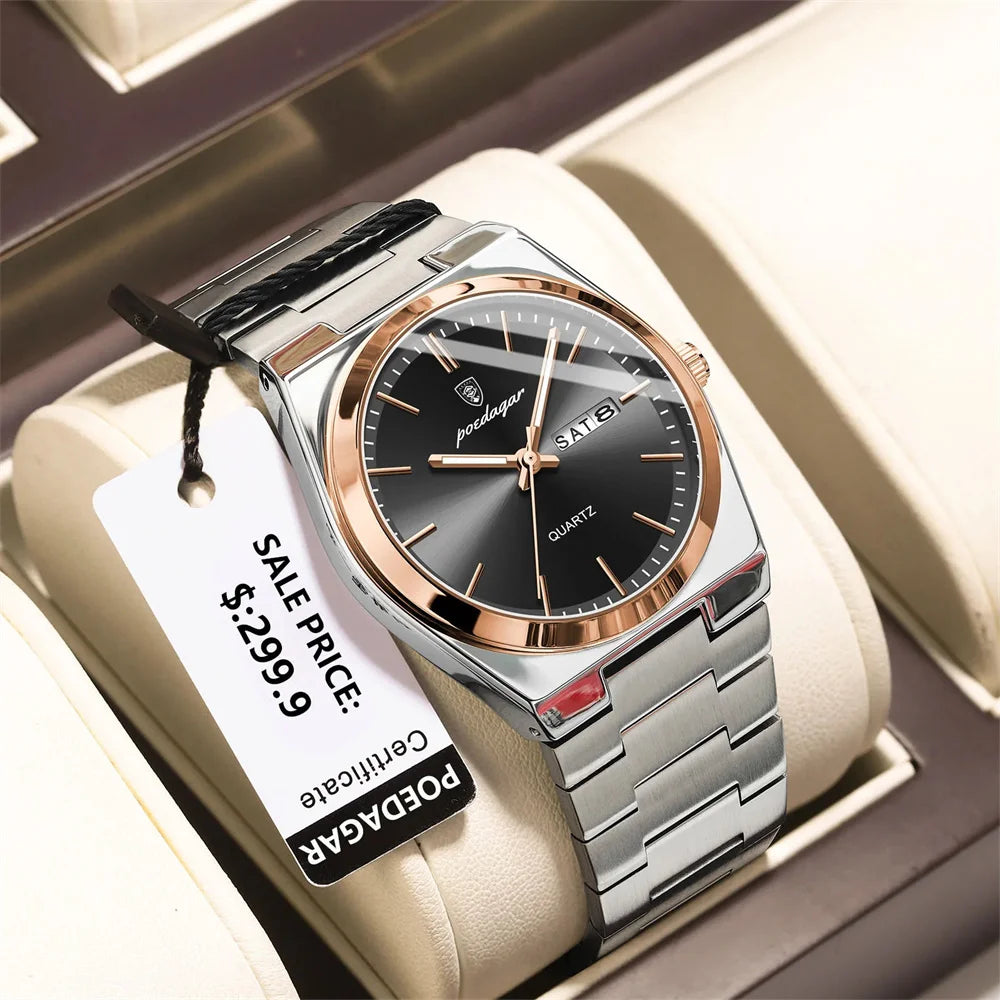 Minimalist Sport Watch – Full Calendar, Luminous Markers & Metal Strap
