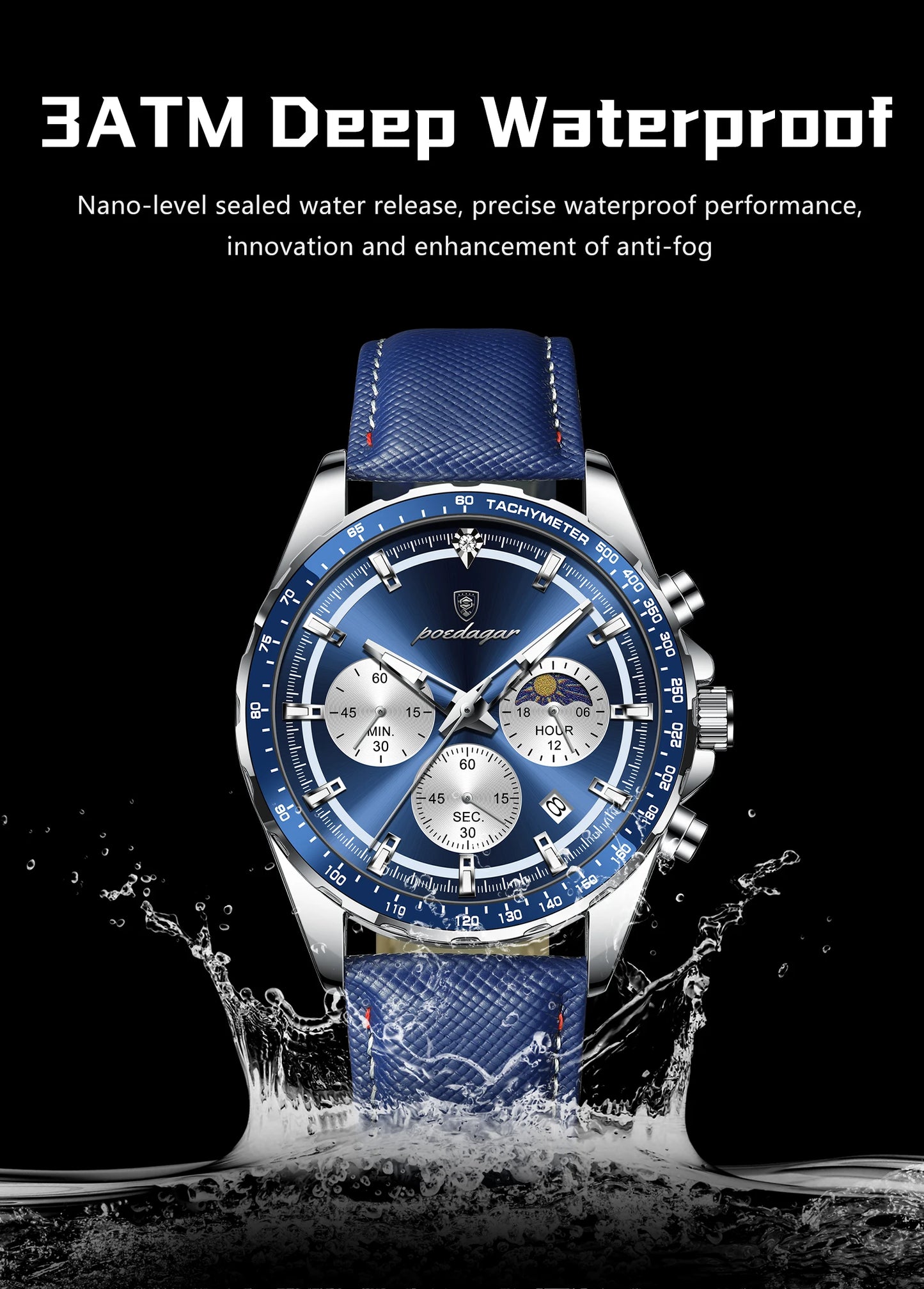 Leather Chronograph Watch – Luminous Dial with Date