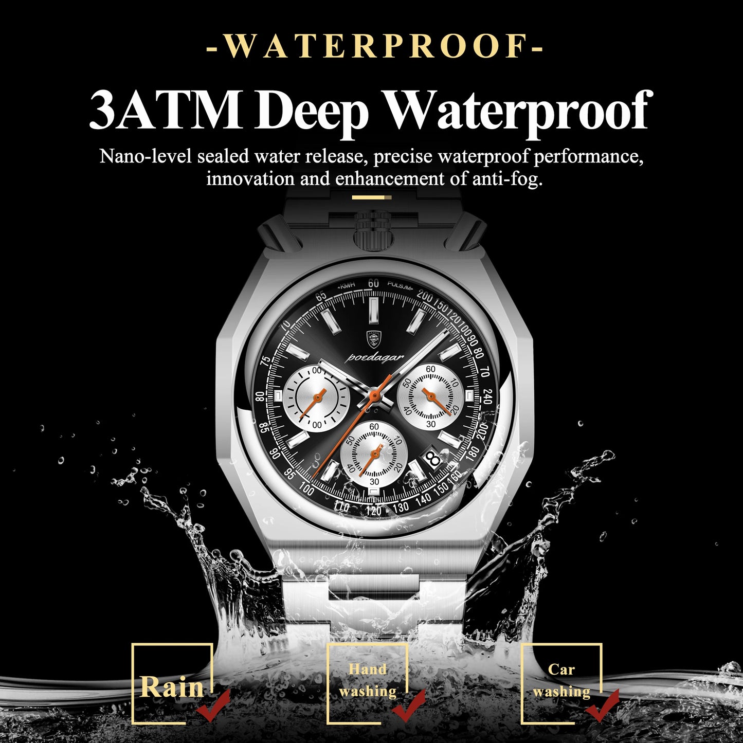 Irregular Chronograph Watch – Bold Numberless Dial with Hidden Clasp Bracelet