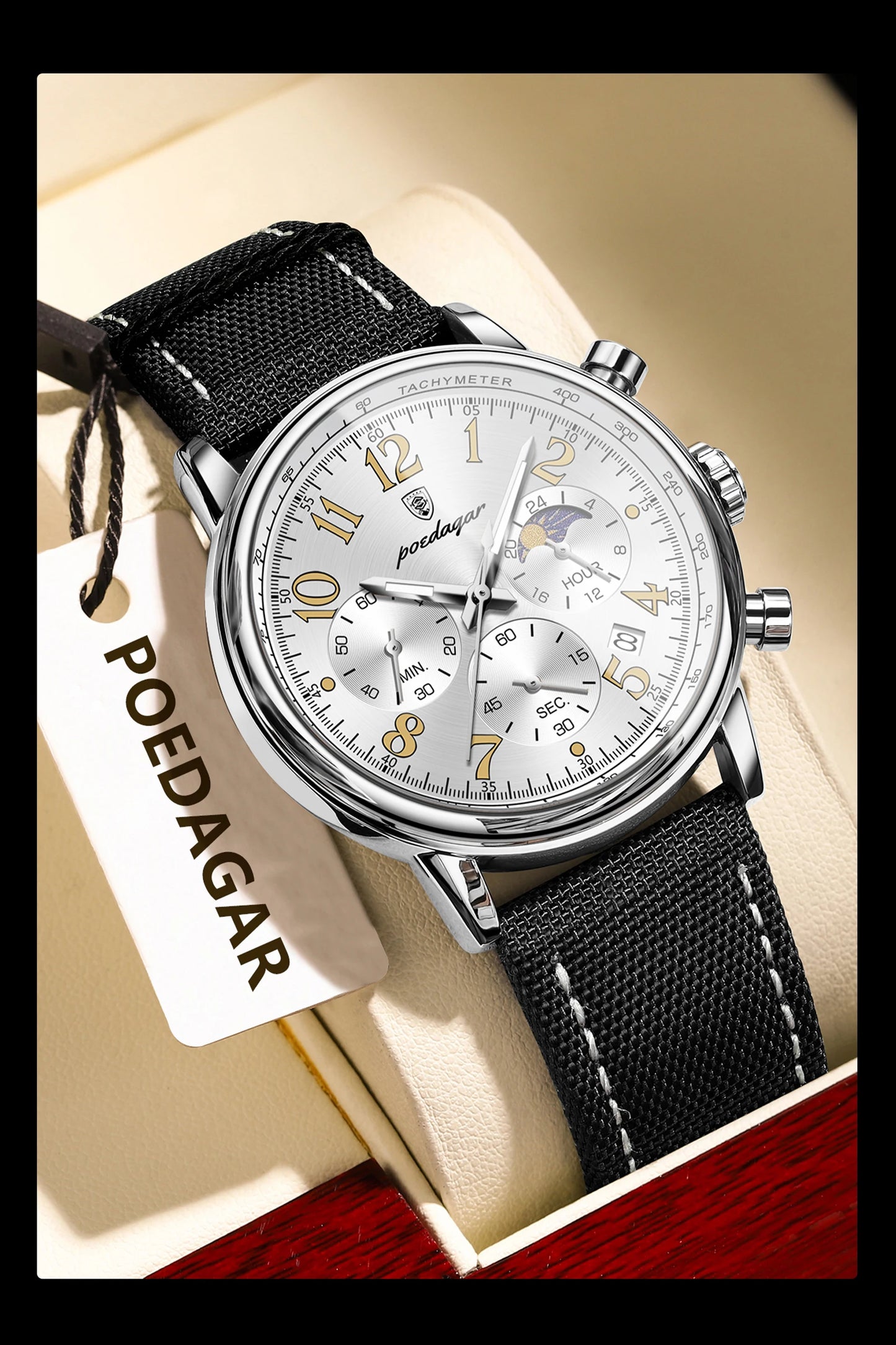 Classic Chronograph Watch – Luminous Arabic Dial with Nylon Strap
