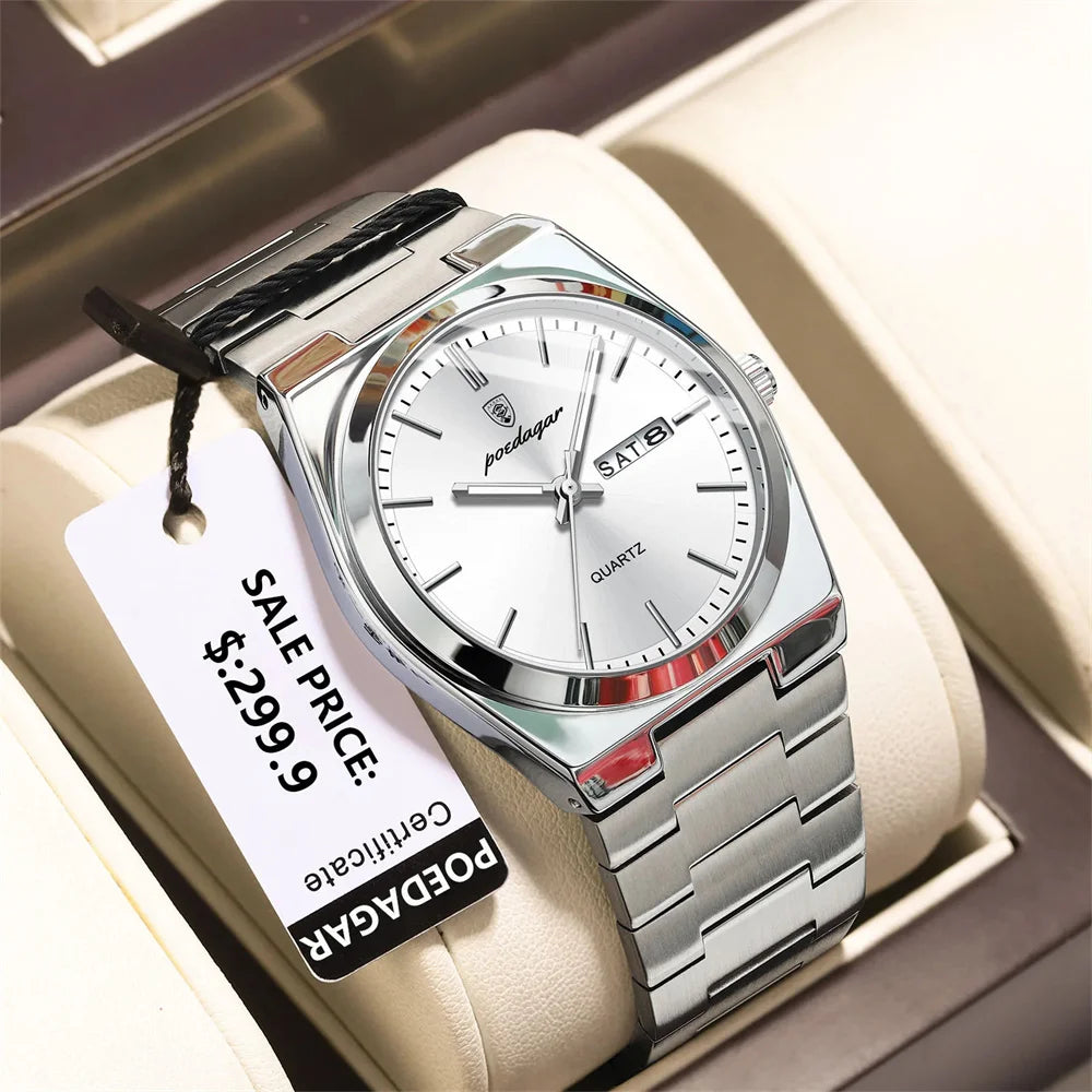 Minimalist Sport Watch – Full Calendar, Luminous Markers & Metal Strap