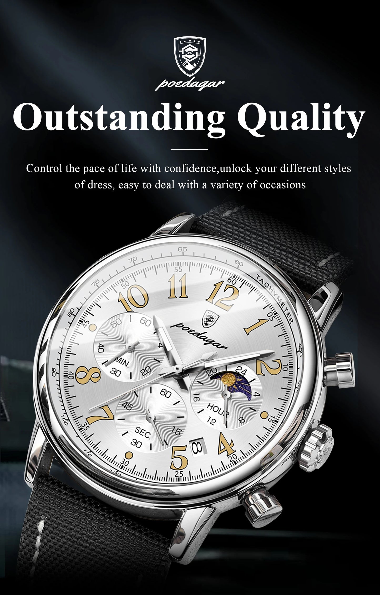 Classic Chronograph Watch – Luminous Arabic Dial with Nylon Strap