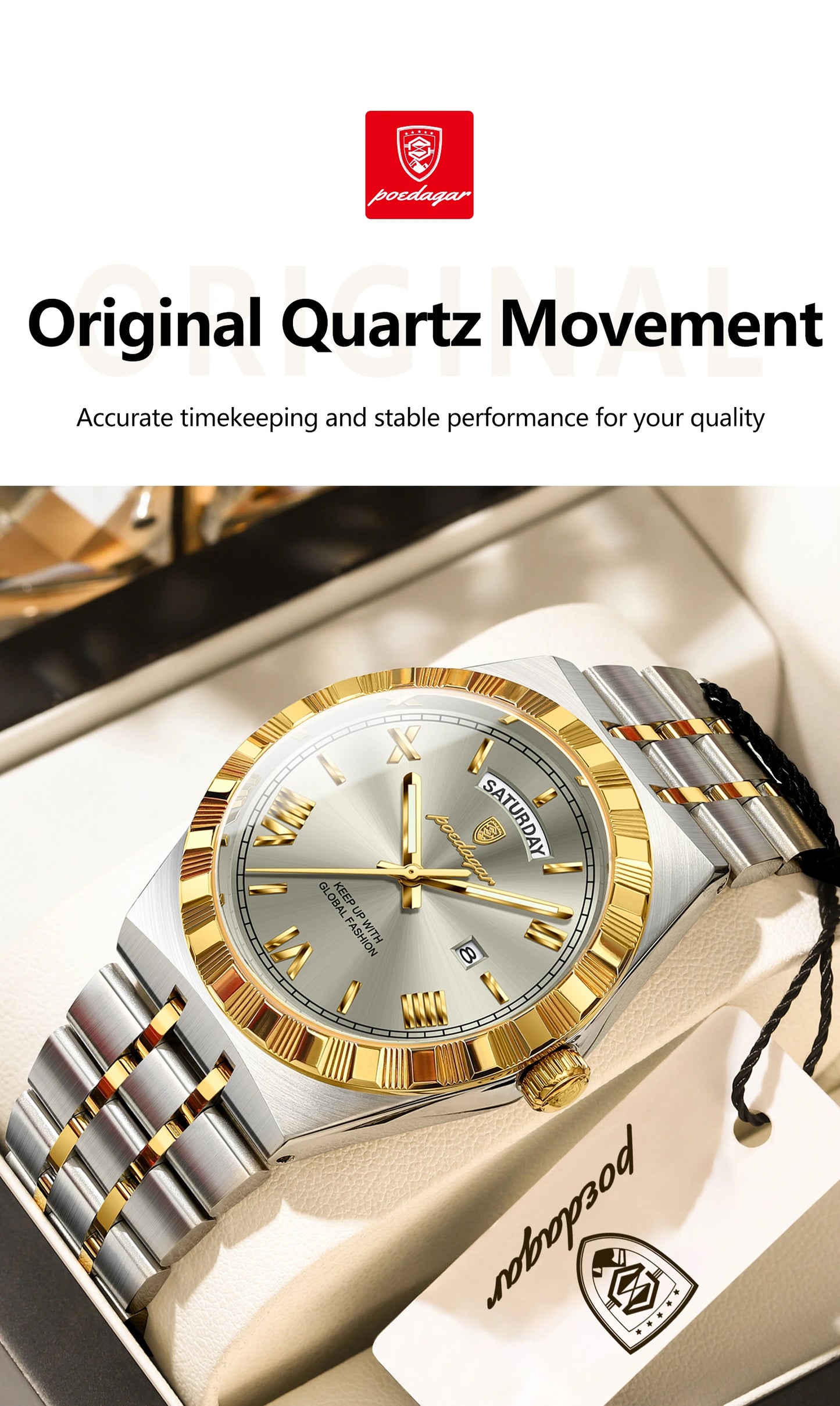 Full Calendar Business Watch – Roman Numeral Dial with Hidden Clasp
