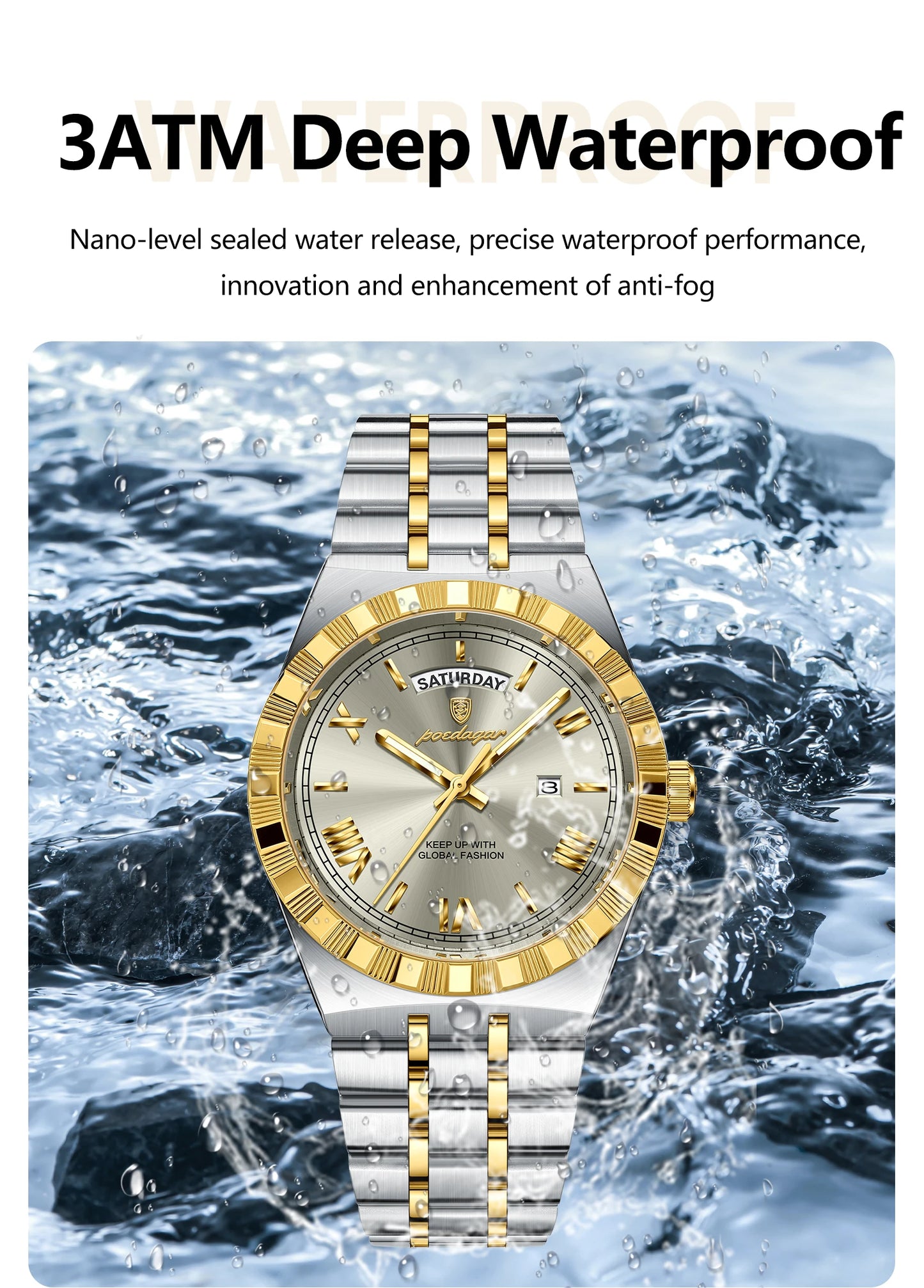 Full Calendar Business Watch – Roman Numeral Dial with Hidden Clasp