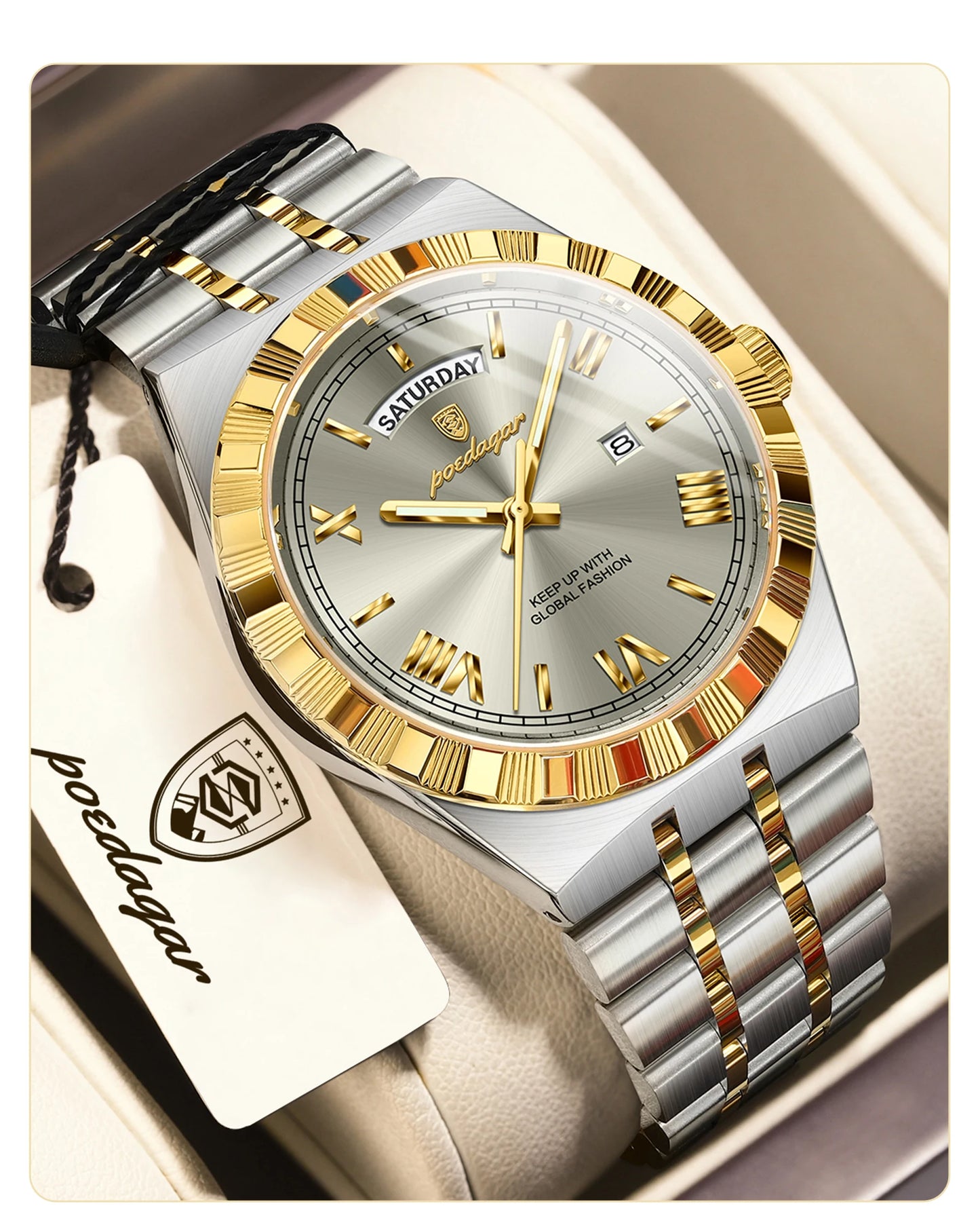 Full Calendar Business Watch – Roman Numeral Dial with Hidden Clasp