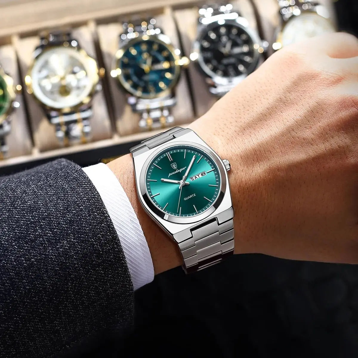 Full Calendar Sport Watch – Luminous Dial with Hidden Clasp Bracelet