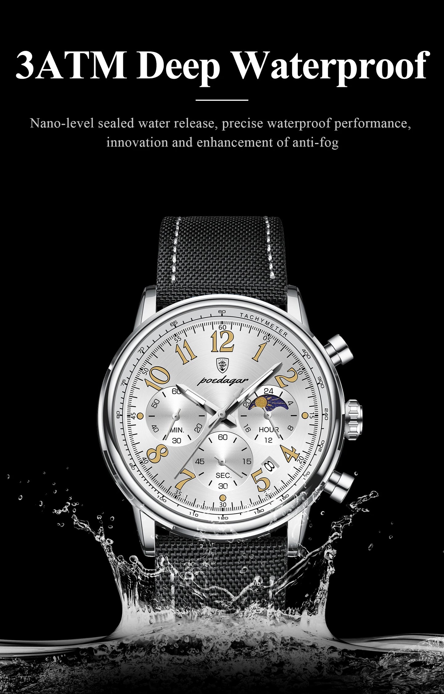 Classic Chronograph Watch – Luminous Arabic Dial with Nylon Strap