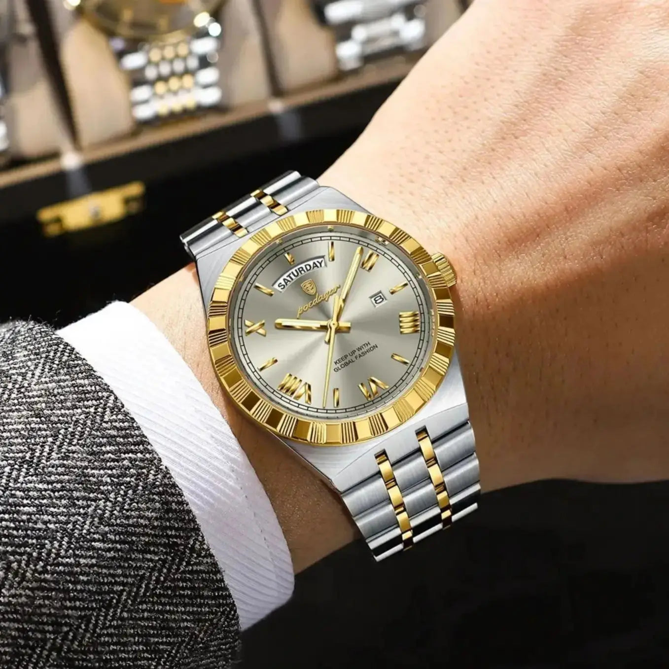 Full Calendar Business Watch – Roman Numeral Dial with Hidden Clasp