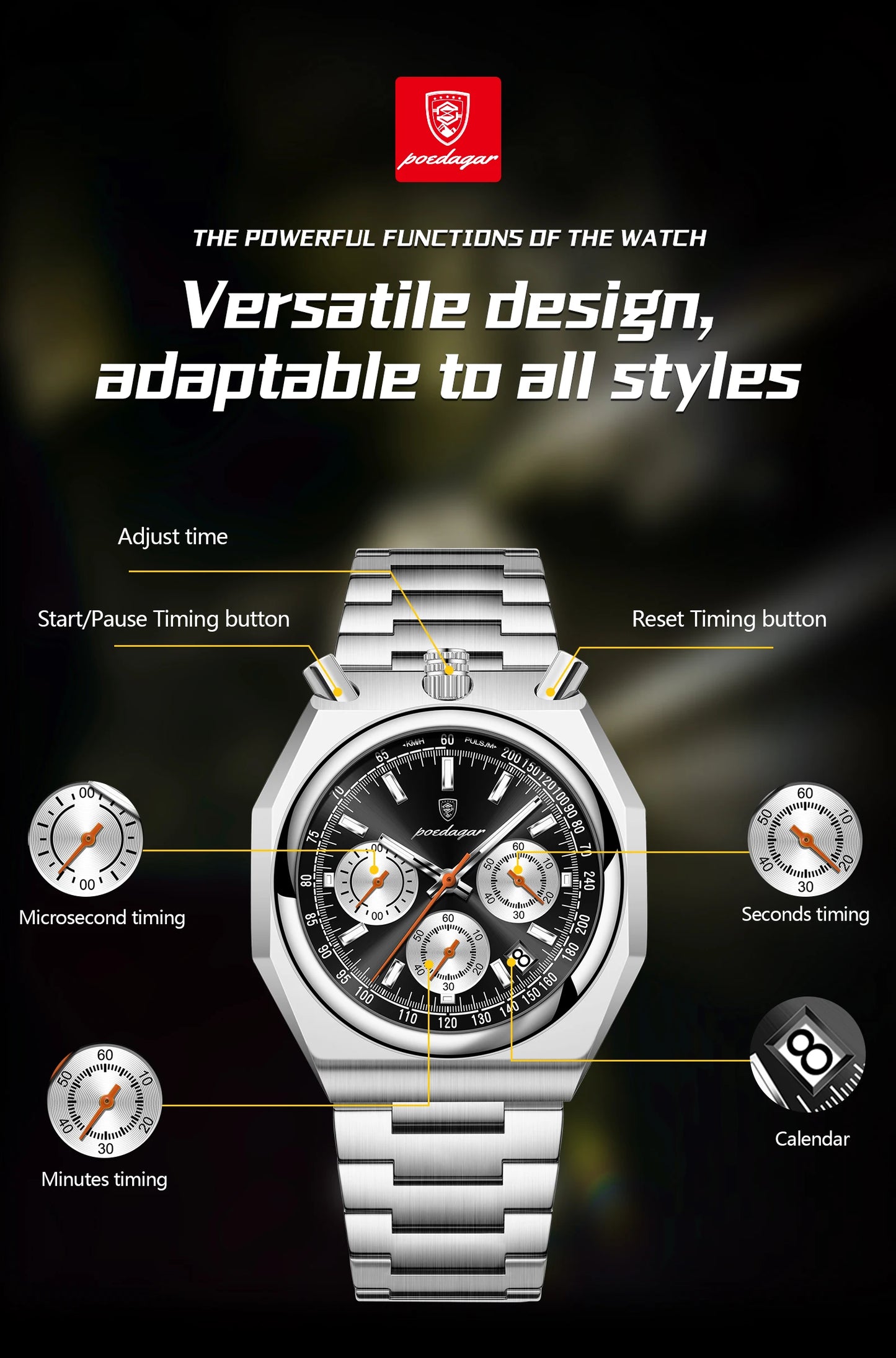 Irregular Chronograph Watch – Bold Numberless Dial with Hidden Clasp Bracelet