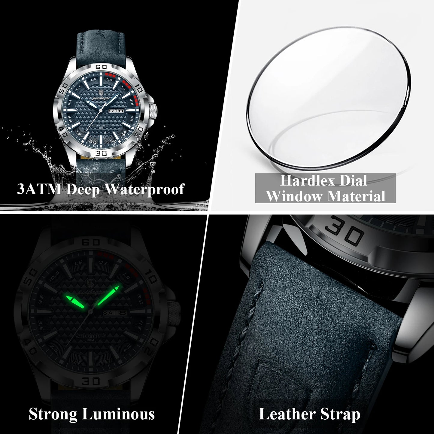 Large Arabic Dial Watch – Full Calendar with Leather Strap