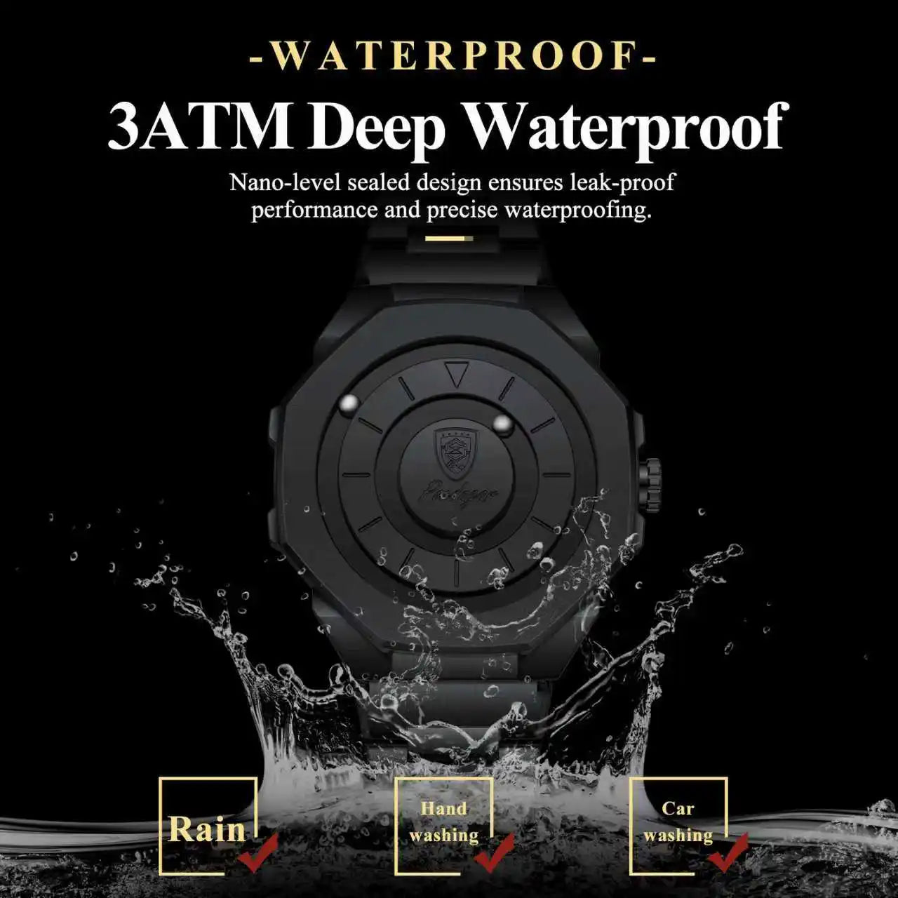 Sculpted Irregular Sport Watch – Large Numberless Dial with Hidden Clasp Bracelet
