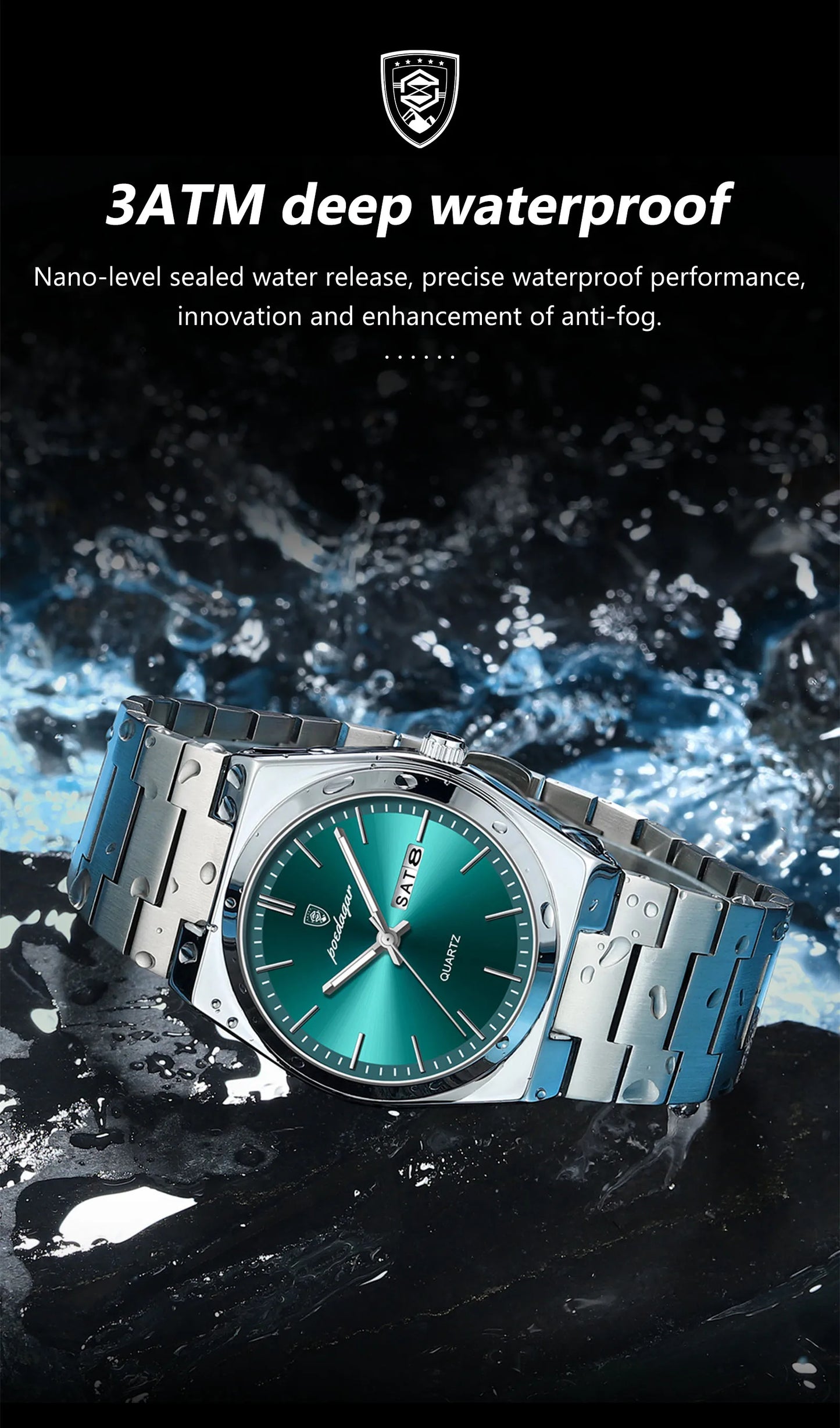 Full Calendar Sport Watch – Luminous Dial with Hidden Clasp Bracelet