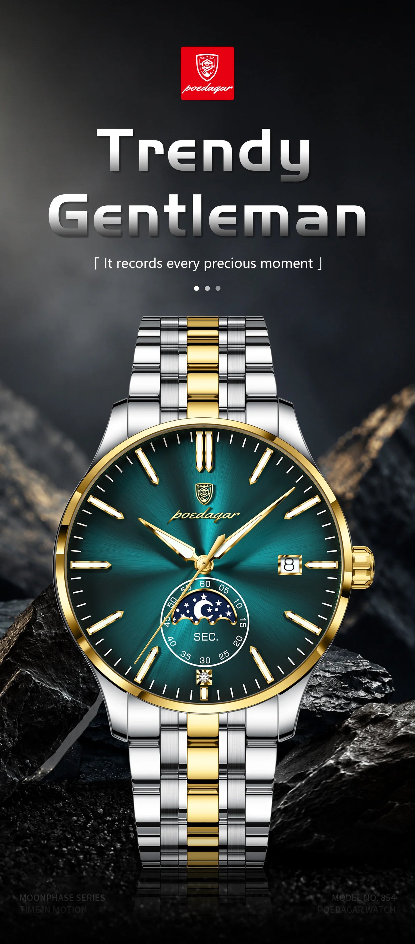 Round Business Chronograph – Slim Stainless Steel Watch with Luminous Hands & Date