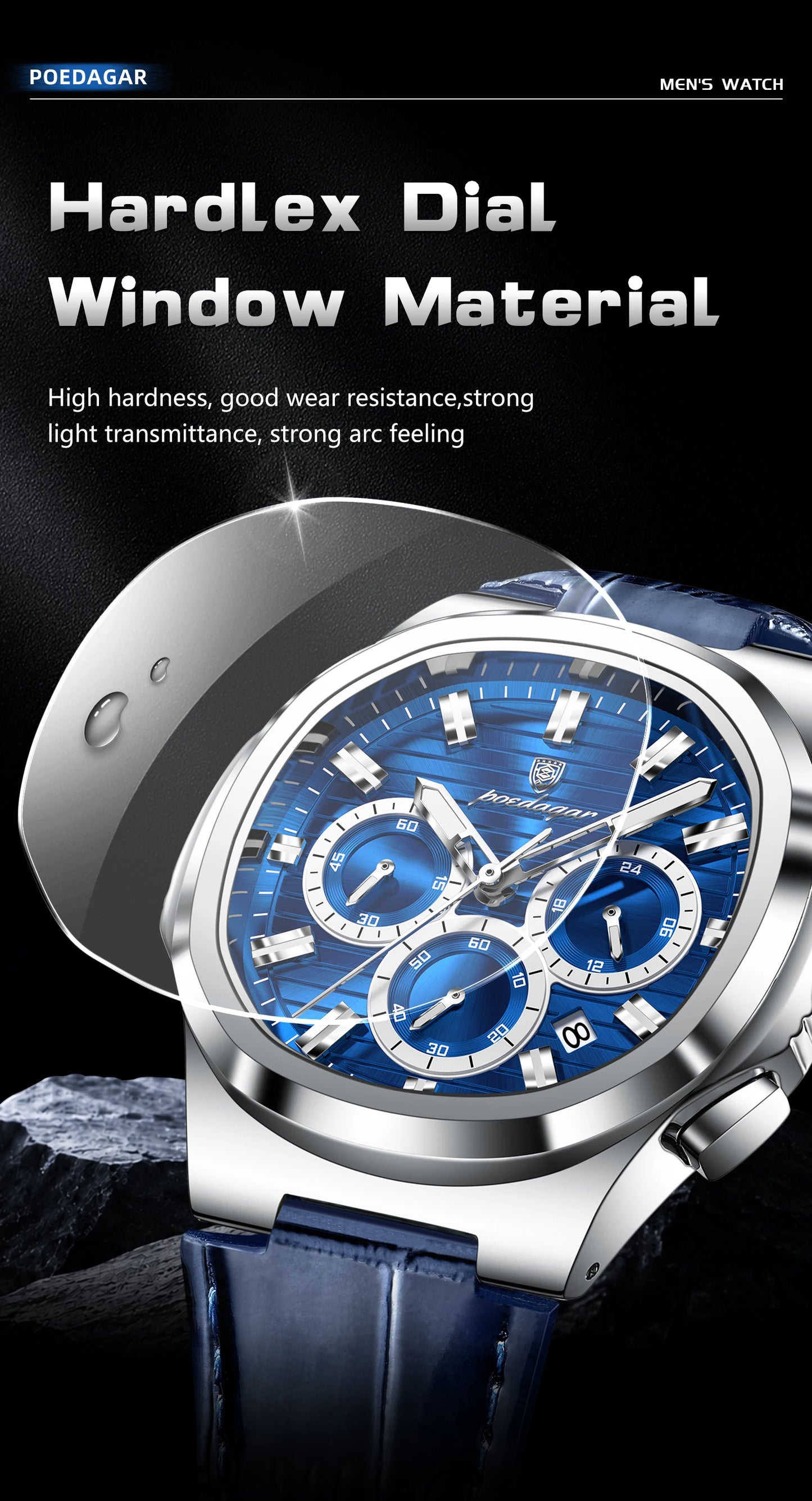 Square Chronograph Watch – Luxe Leather Strap with Luminous Dial & Date