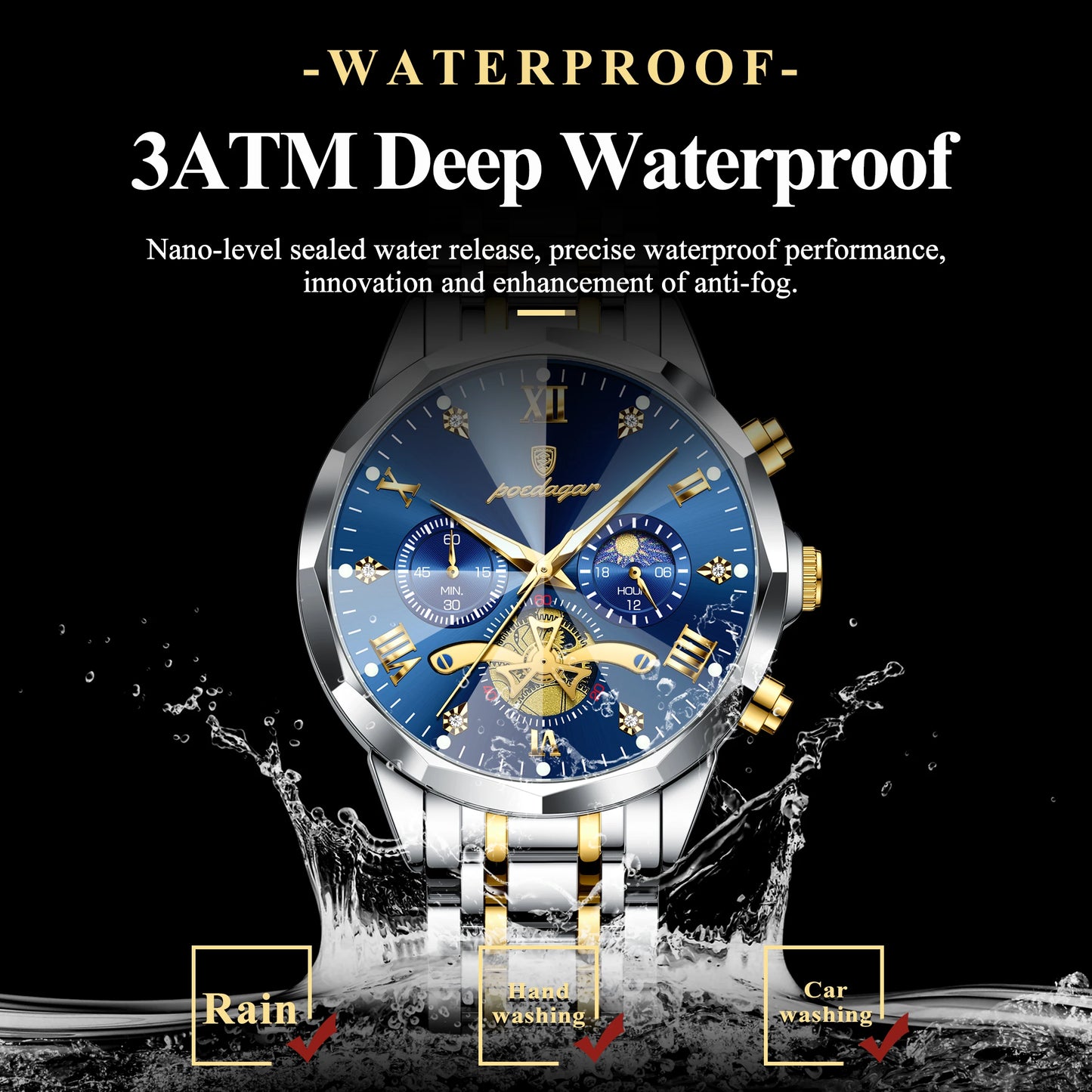 Premium Men's Chronograph Watch – Stainless Steel, Luminous, 3Bar Water‑Resistant
