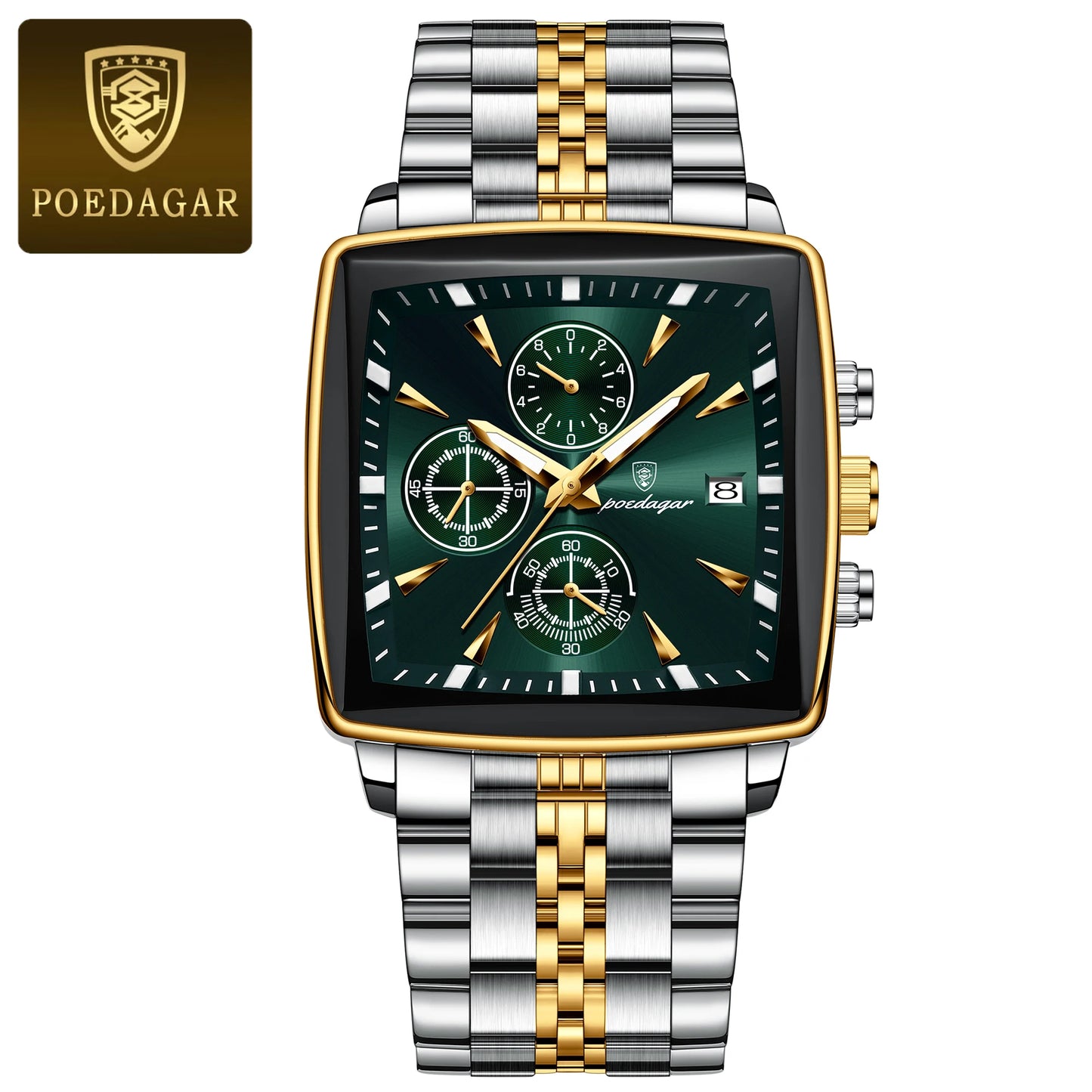 Square Chronograph Watch – Bold Numberless Dial with Hidden Clasp Bracelet