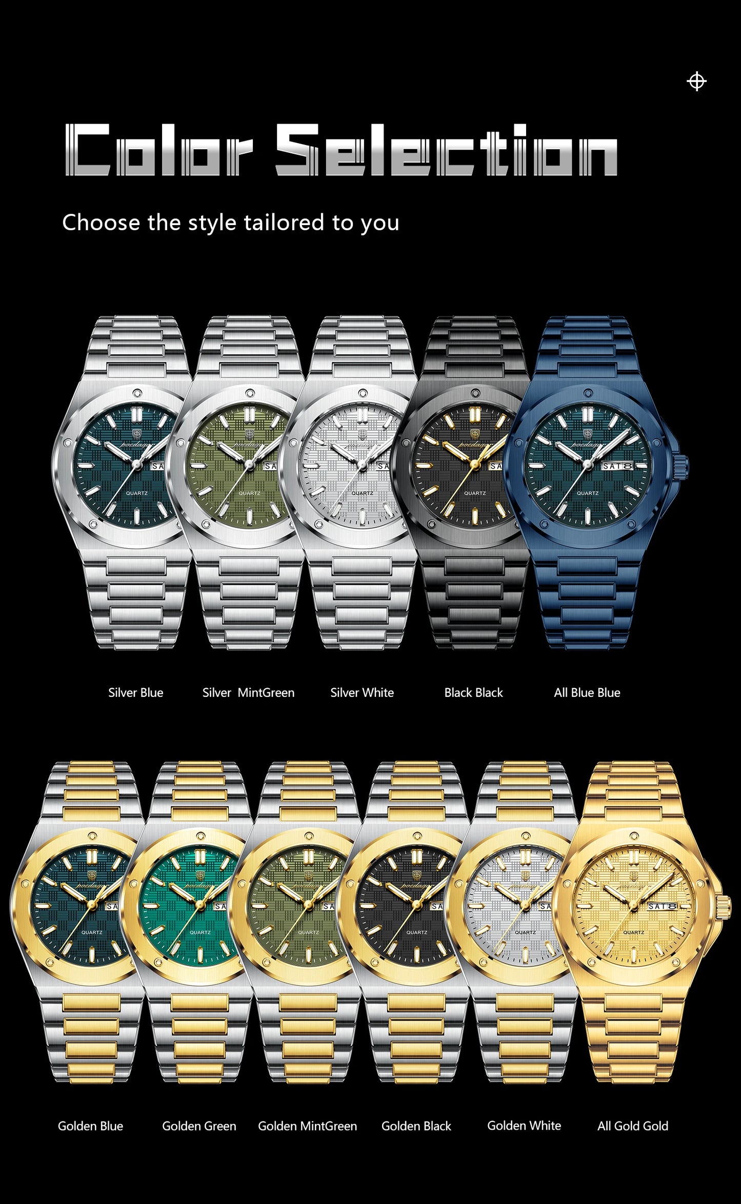 Full Calendar Business Watch – Luminous Stainless Steel with Hidden Clasp Bracelet