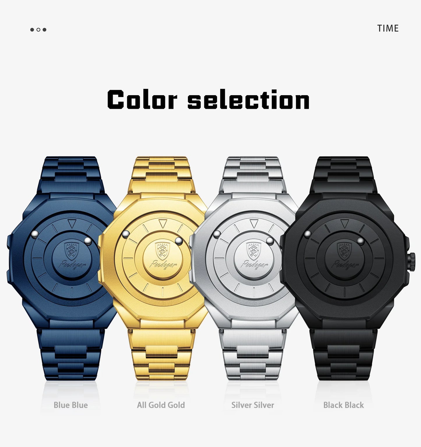 Sculpted Irregular Sport Watch – Large Numberless Dial with Hidden Clasp Bracelet