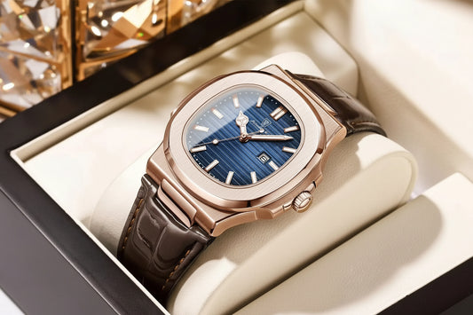 Square Leather Watch – Luminous Dial with Date & Classic Buckle