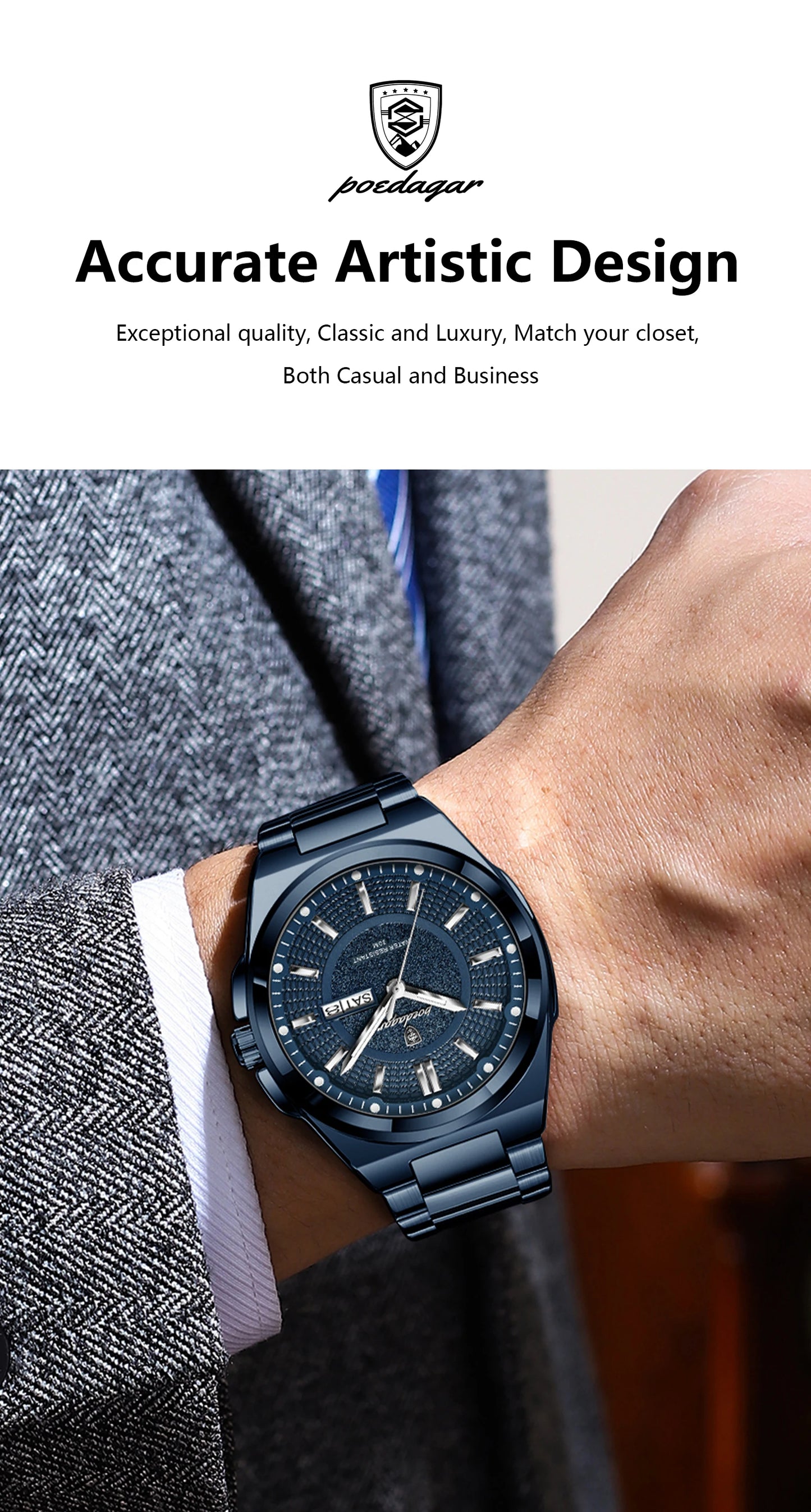 Premium Men's Chronograph Watch – Stainless Steel, Luminous, 3Bar Water‑Resistant