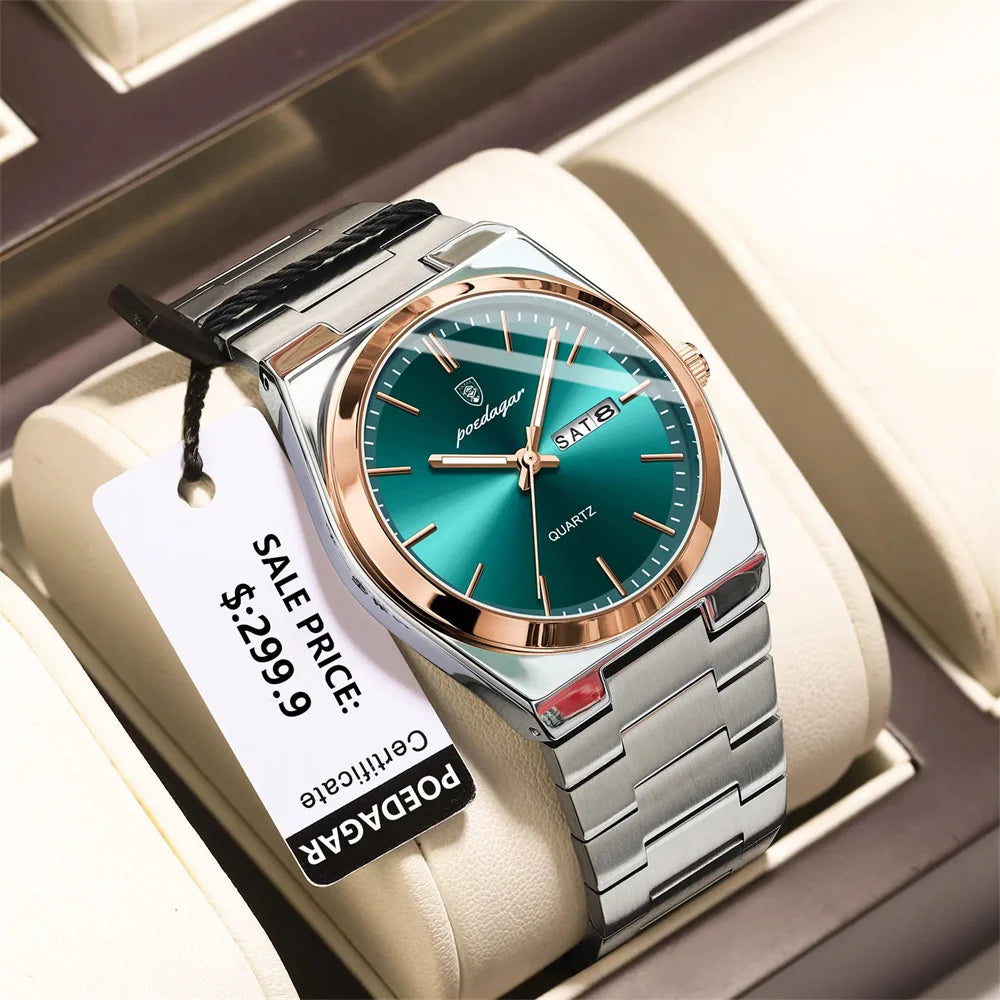 Minimalist Sport Watch – Full Calendar, Luminous Markers & Metal Strap